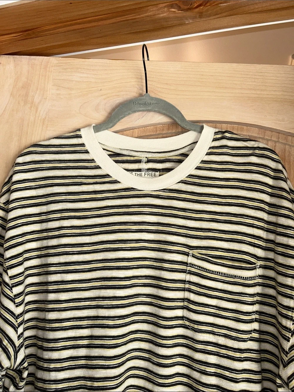 Free People NWOT All Love Striped Pocket Tee Size Small in Tea Combo